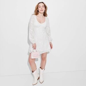 wild fable Bishop Long Sleeve Fit and Flare Dress in White Women’s Size S